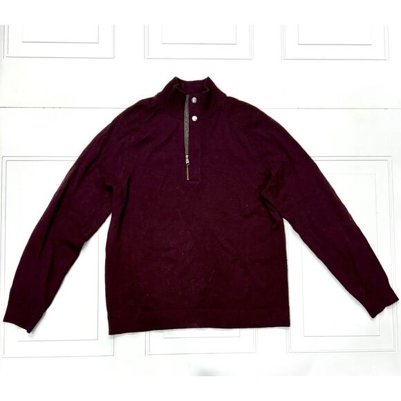 Banana Republic Other - Banana Republic Mens L Large Burgundy Mock Neck 1/4 Zip Button Long Sleeve Shirt